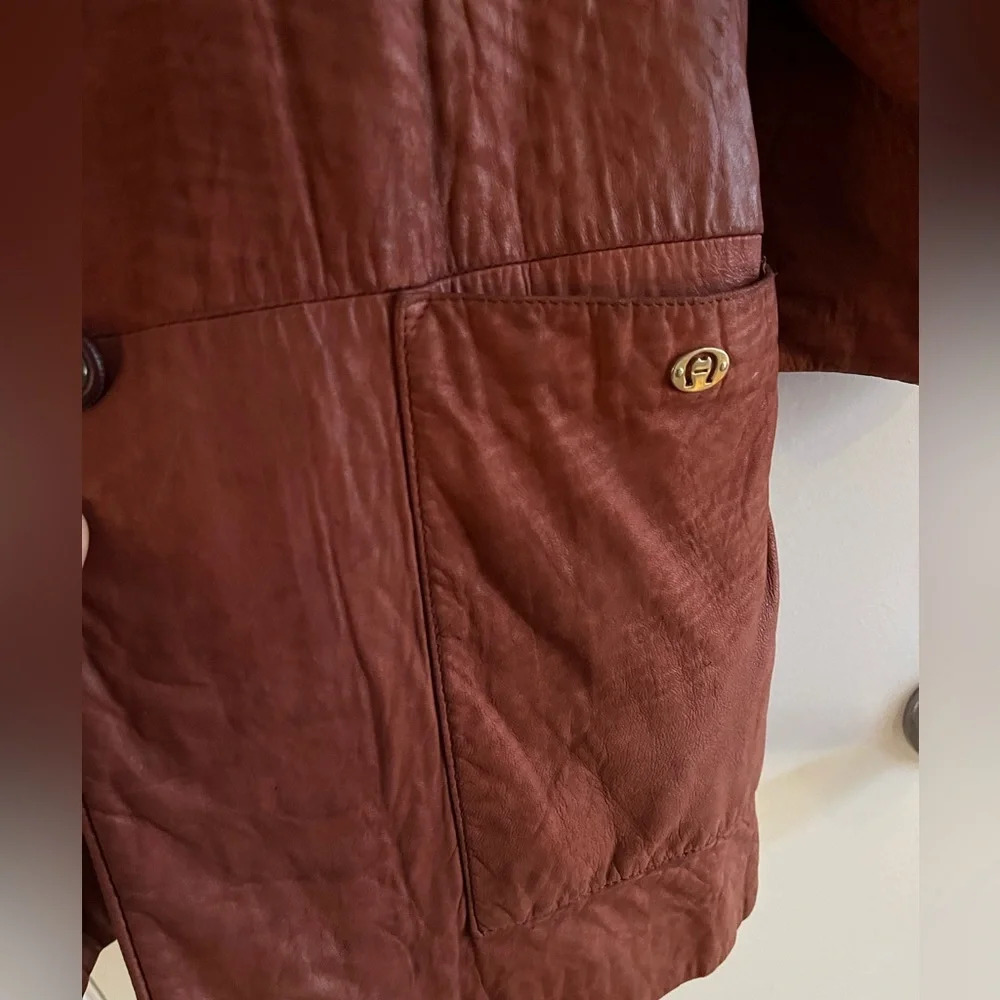 Etienne Aigner Vintage Burgundy Oxblood Leather Blazer Jacket - Picture 4 of 8